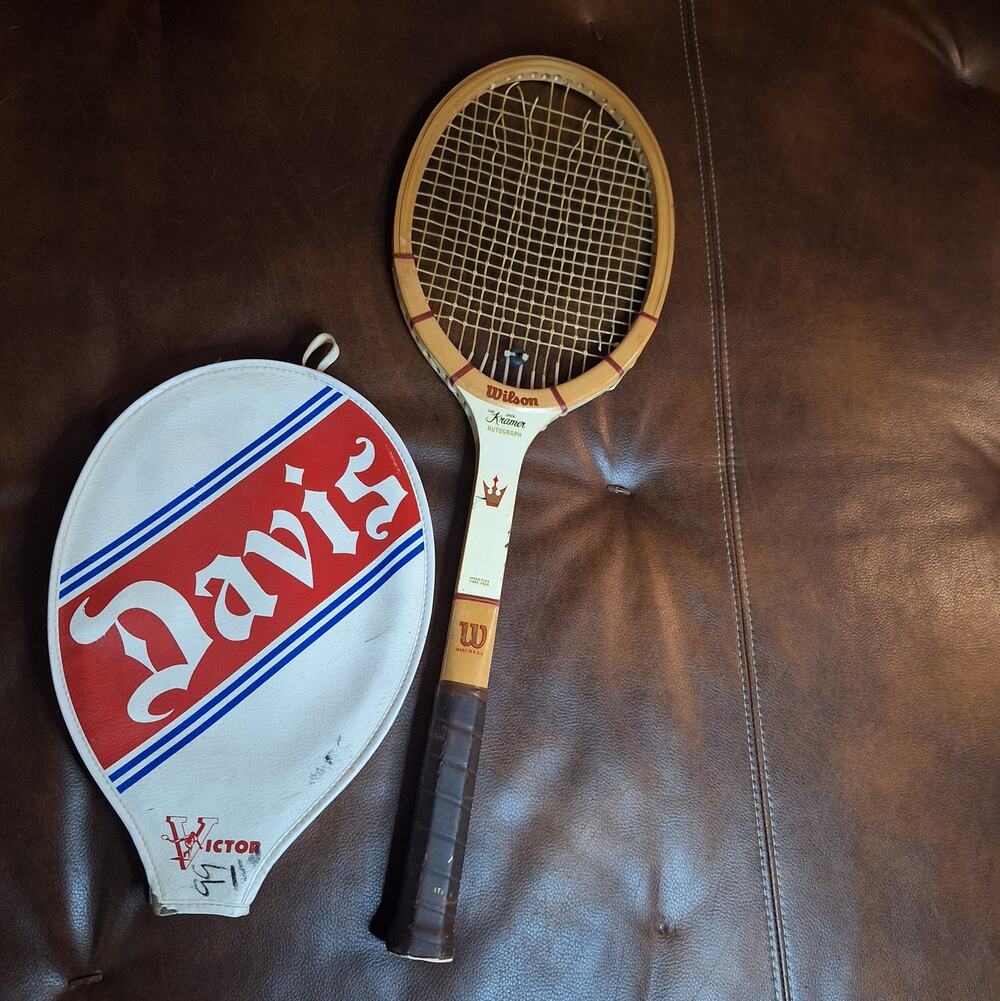 VTG Wilson Jack Kramer Autograph Wood Tennis Racquet & Victor Davis Cover USA